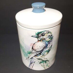Izzy & Oliver Watercolors BIRD Stoneware Jar Canister. Enesco. Tea Coffee Candy